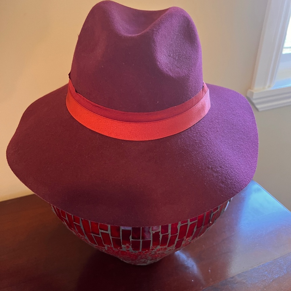 Phenix 100% Wool Fedora Felt Hat  Burgundy - O/S